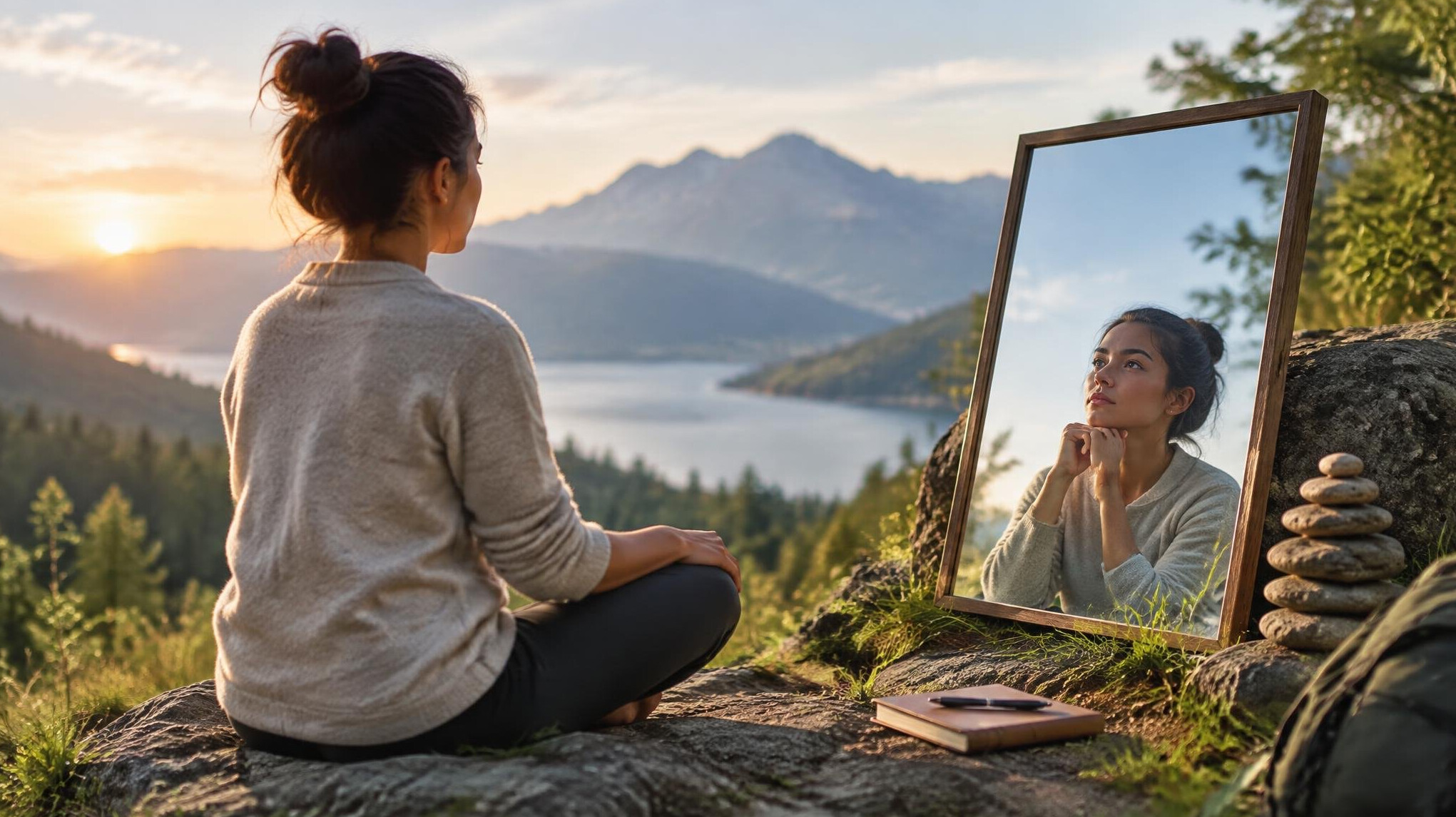person meditating in nature