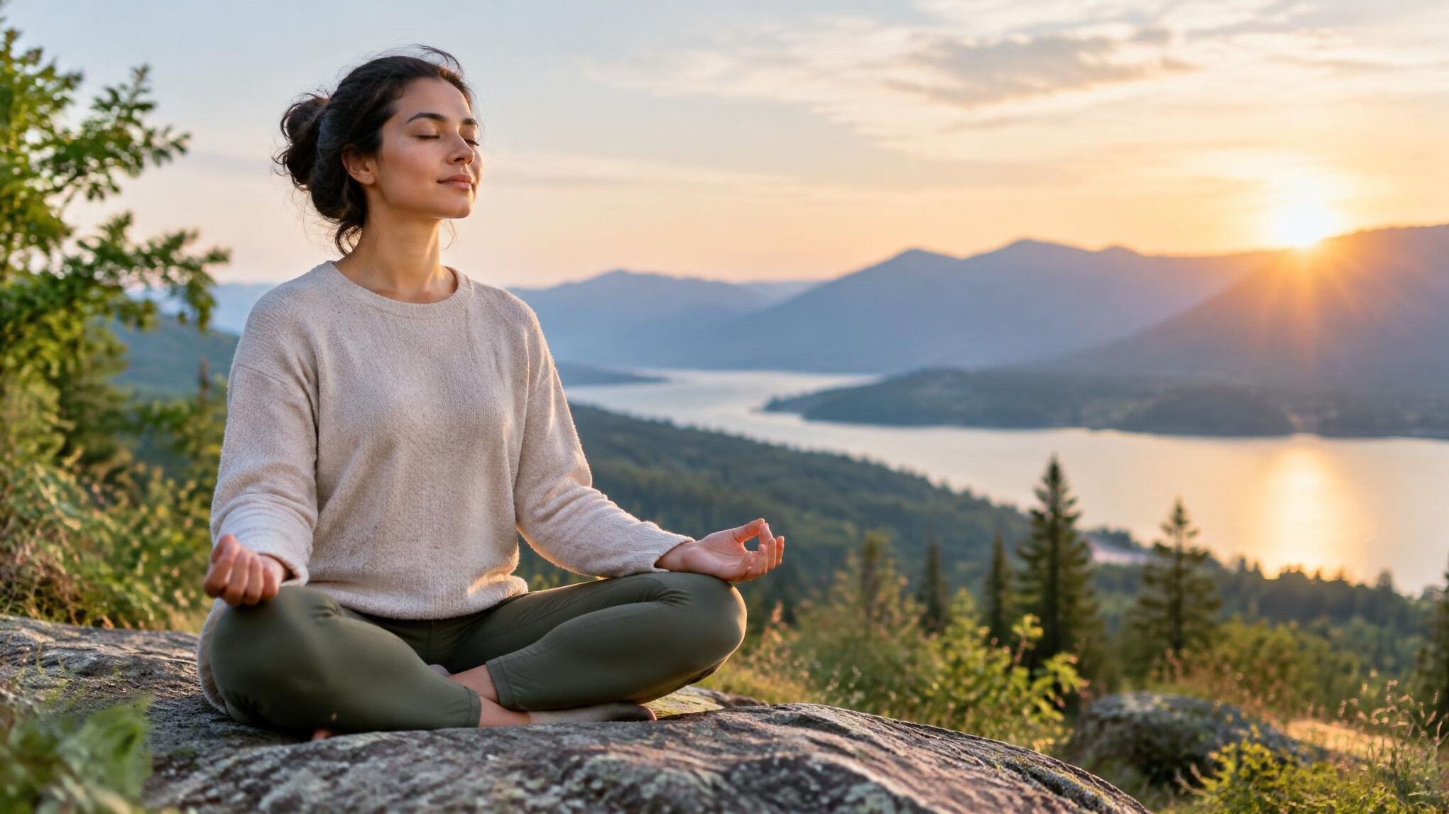 person meditating in nature
