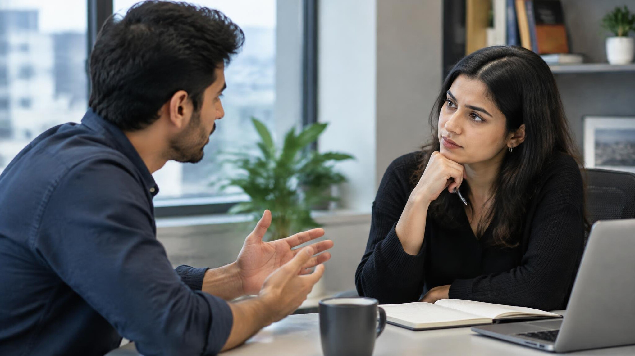 two people talking seriously